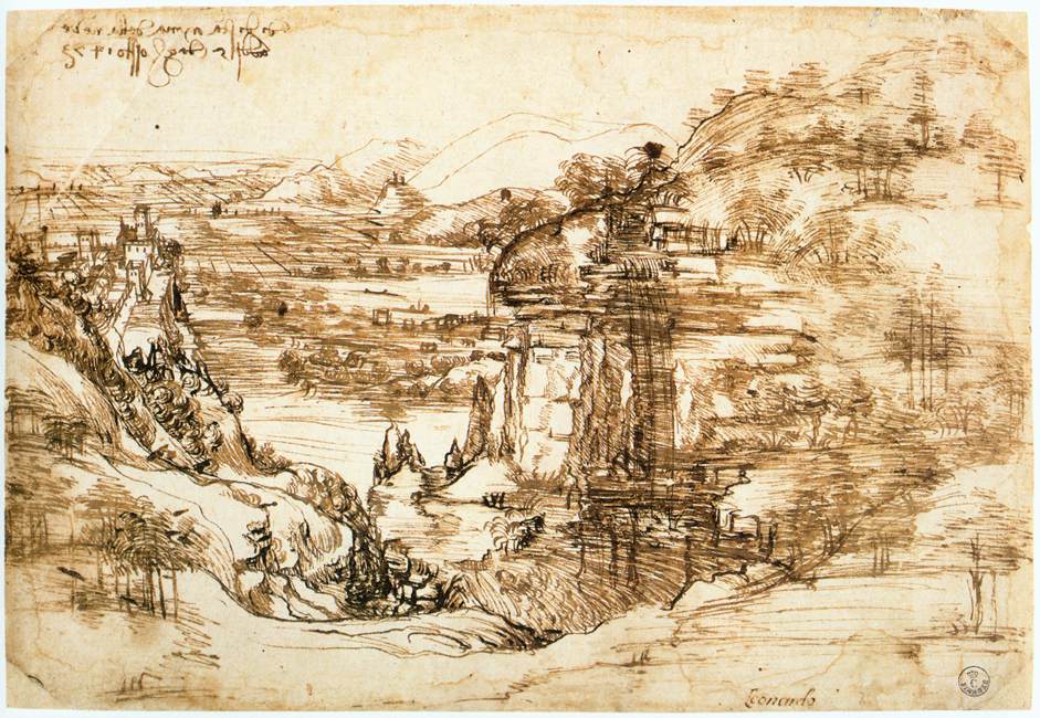 landscape drawing for santa maria della neve 1473 -  Леонардо да Винчи (Leonardo da Vinci)