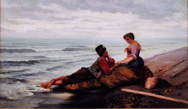 У моря - антикварная картина - Pietro Gabrini